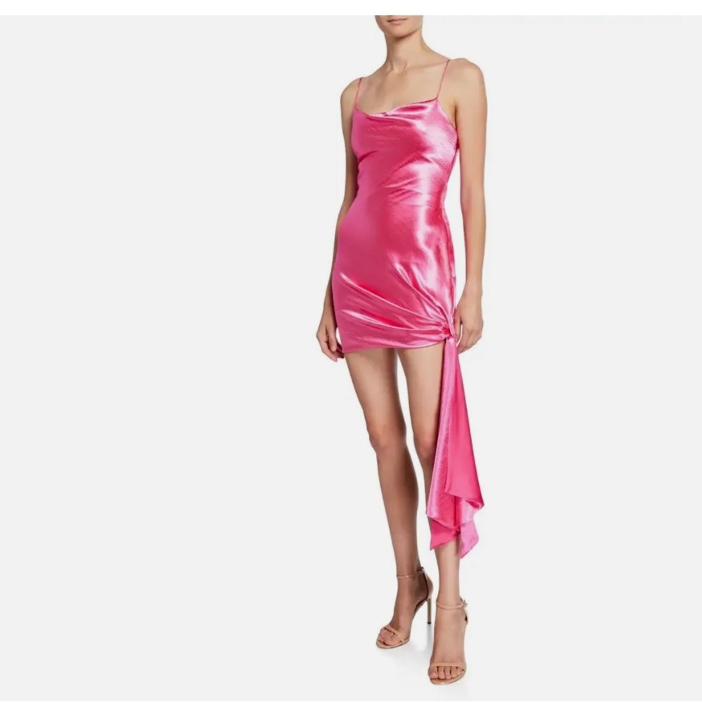 Cinq A Sept Pink Silk Ruched Tie Draped Dress 8.